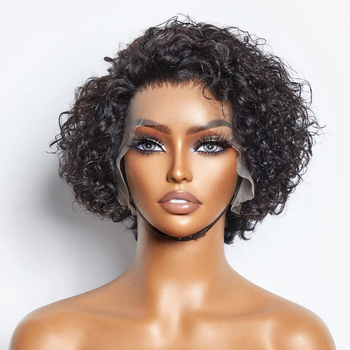 8 inch Short Curly Pixie Cut 13"x4" Frontal Lace Wig Pre-Bleached Knots Brazilian Human Virgin Hair 150% Density