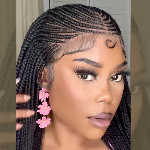 30 Inches 13x7 Fulani Braided Neat Braids Lace Front Wigs 200% Density-100% Handmade