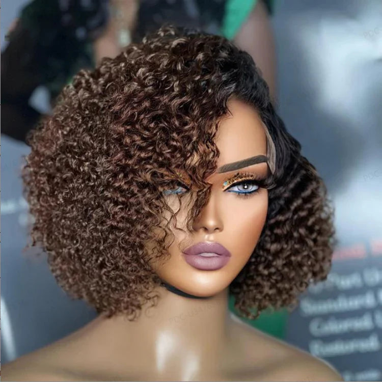 8 inch Short Curly Pixie Cut 13"x4" Frontal Lace Wig Pre-Bleached Knots Brazilian Human Virgin Hair 150% Density