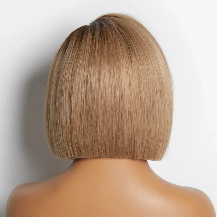 8 inch Ash Blonde Ombre Blunt Cut Bob Glueless Minimalist HD Lace Ready to Go Short Bob Wig