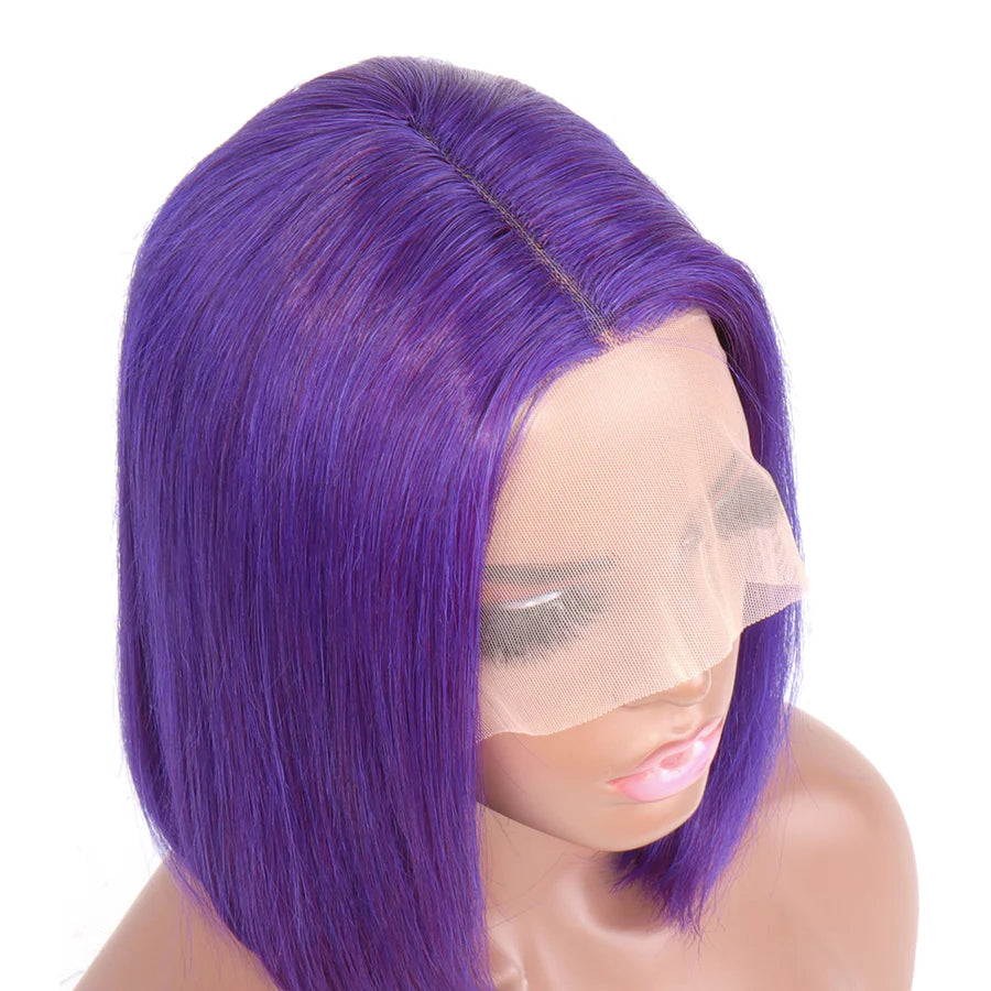 Short Purple Bob Wig Silky Straight 13x1x4 Swiss Lace Front T Part Virgin Human Hair Wigs Pre Plucked for Women 150% Density