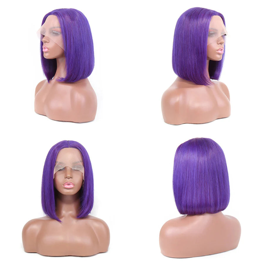 Short Purple Bob Wig Silky Straight 13x1x4 Swiss Lace Front T Part Virgin Human Hair Wigs Pre Plucked for Women 150% Density