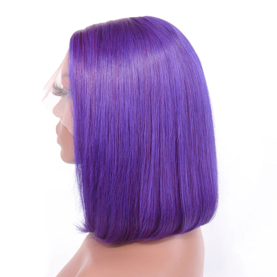 Short Purple Bob Wig Silky Straight 13x1x4 Swiss Lace Front T Part Virgin Human Hair Wigs Pre Plucked for Women 150% Density