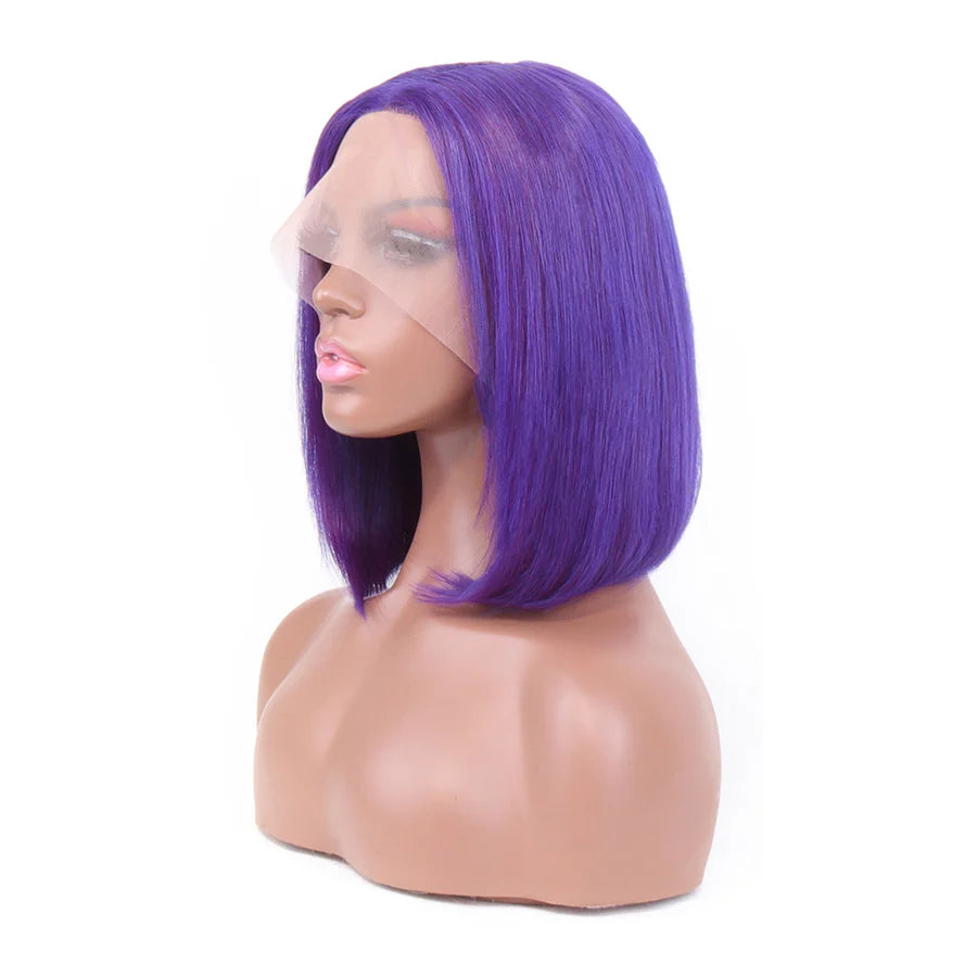 Short Purple Bob Wig Silky Straight 13x1x4 Swiss Lace Front T Part Virgin Human Hair Wigs Pre Plucked for Women 150% Density